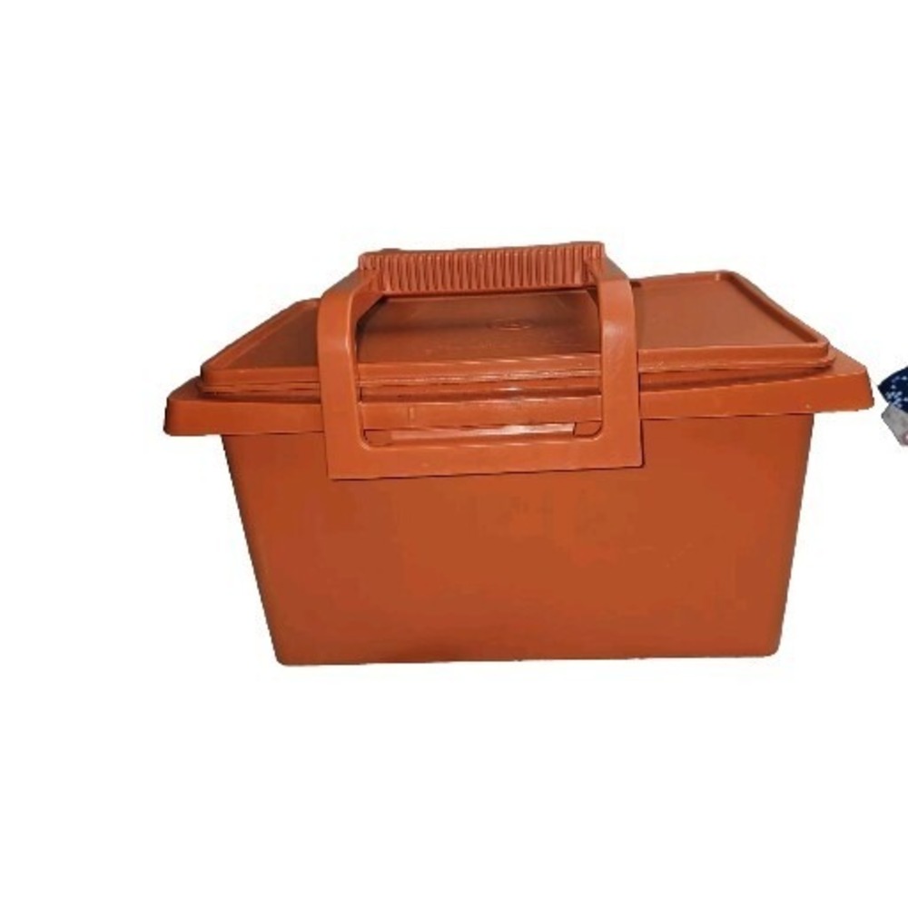 Vintage Tupperware Container Orange CARRY ALL With‎ Lid & Handle #1431-2